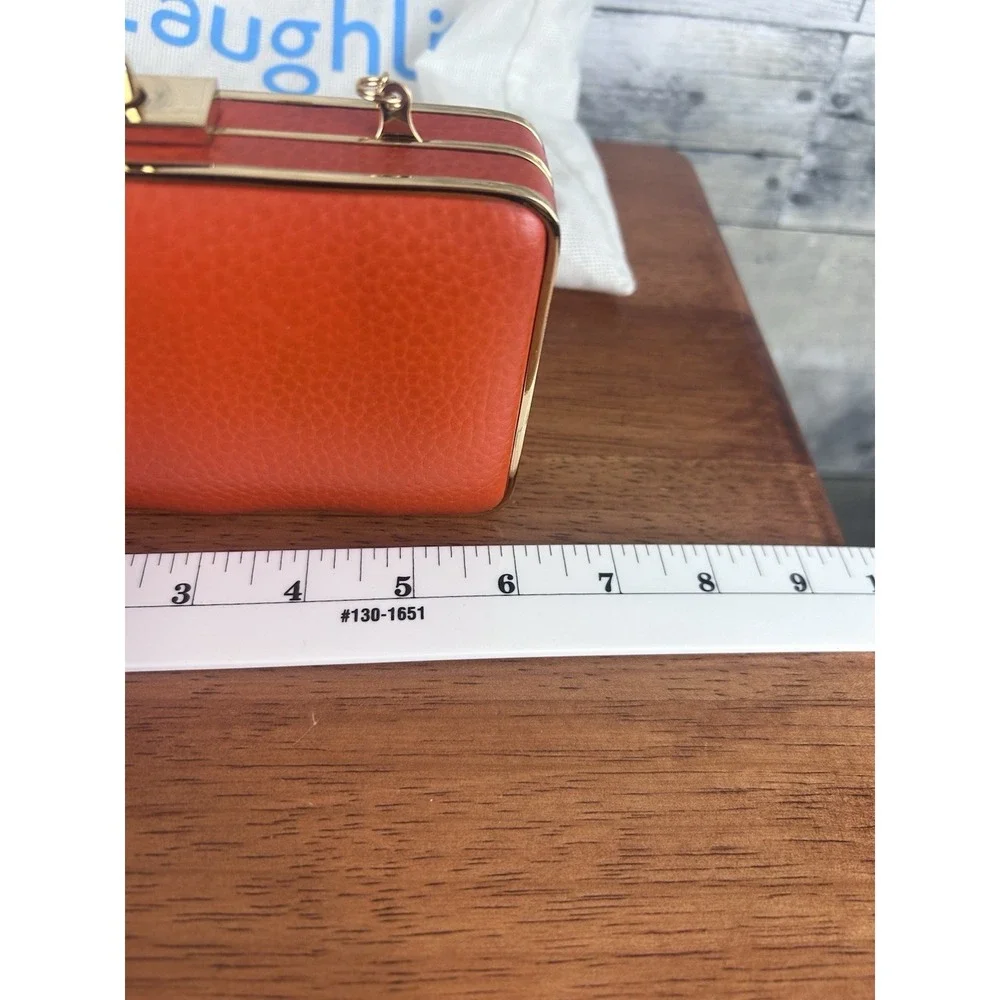 J McLaughlin Vintage Orange Pebbled Leather Box Clutch Gold Frame Chain Bag